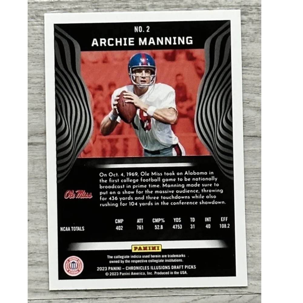 🏈 Archie Manning 2023 Panini Chronicles Illusions Draft Picks #2, NY Giants - Picture 2 of 5